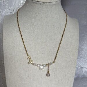 Baby Freshwater Pearl Necklace with Butterfly Gold-Tone Accents & “M” Pendant